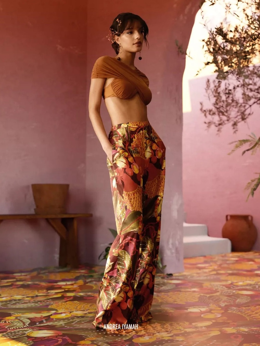 Andrea Iyamah Uchi TNC Kola Print Wide Leg Pants High Rise NWT R22P1B